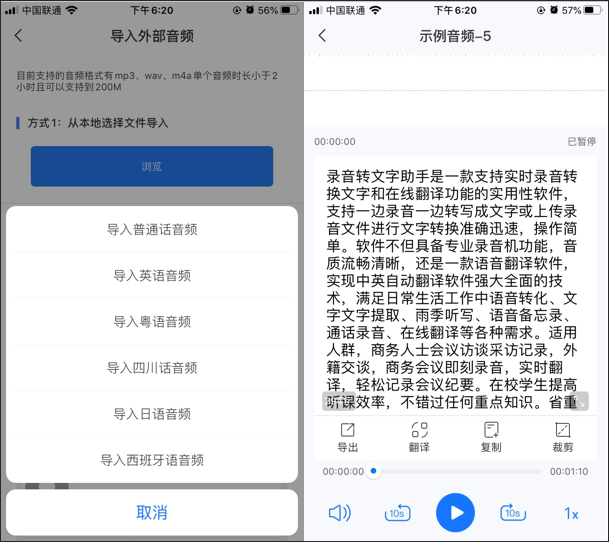 支持导入音频语言