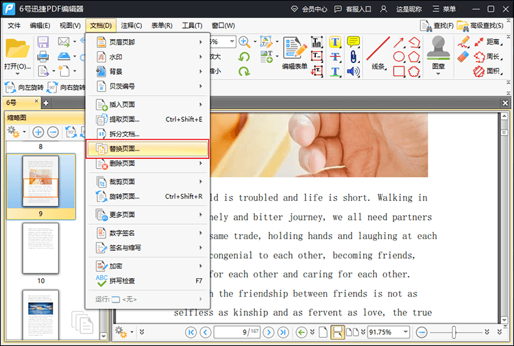 选择替换页面的功能